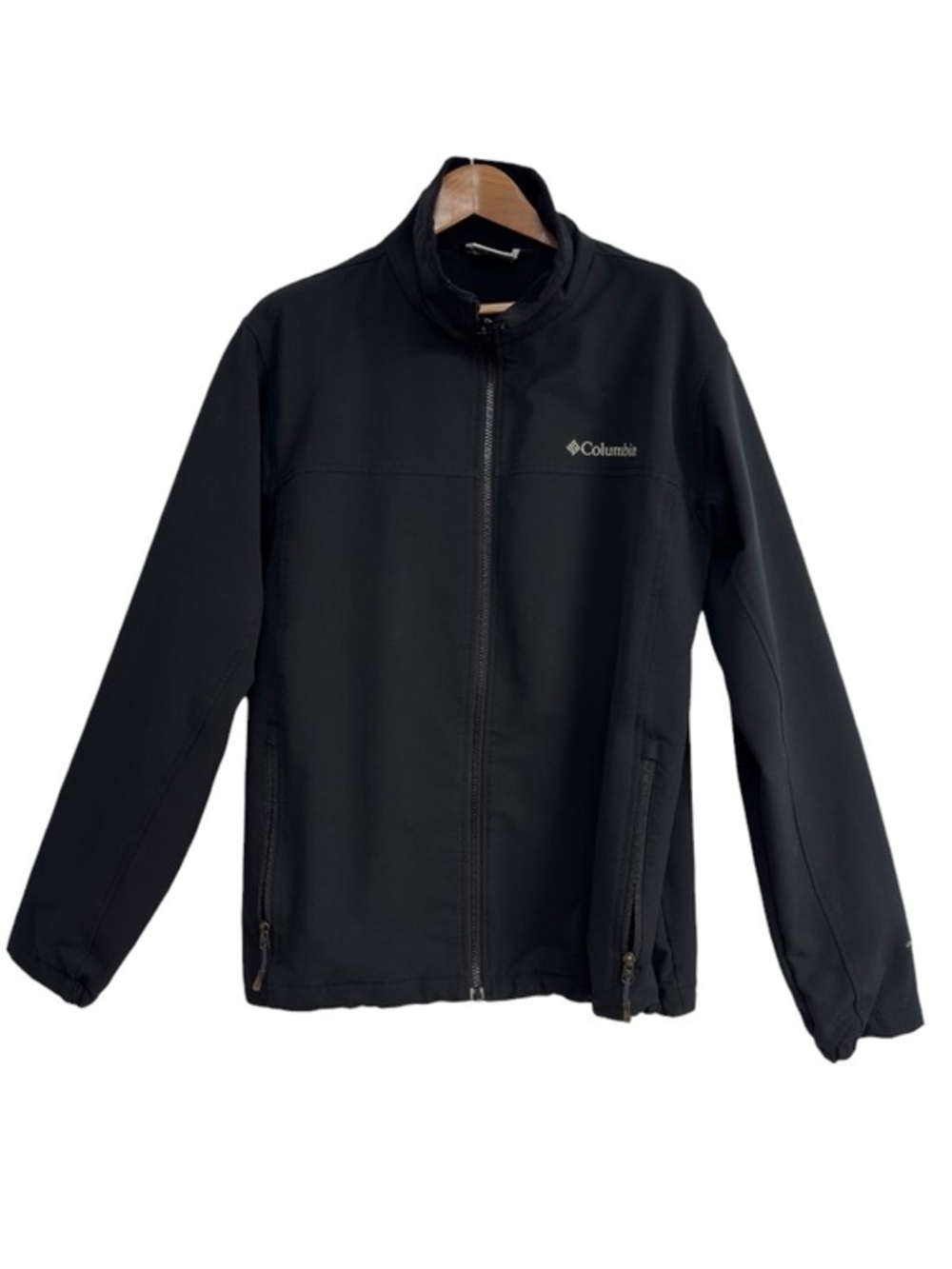 Columbia Black Softshell Windbreaker Jacket Full Zip Outdoor Large Lightweight